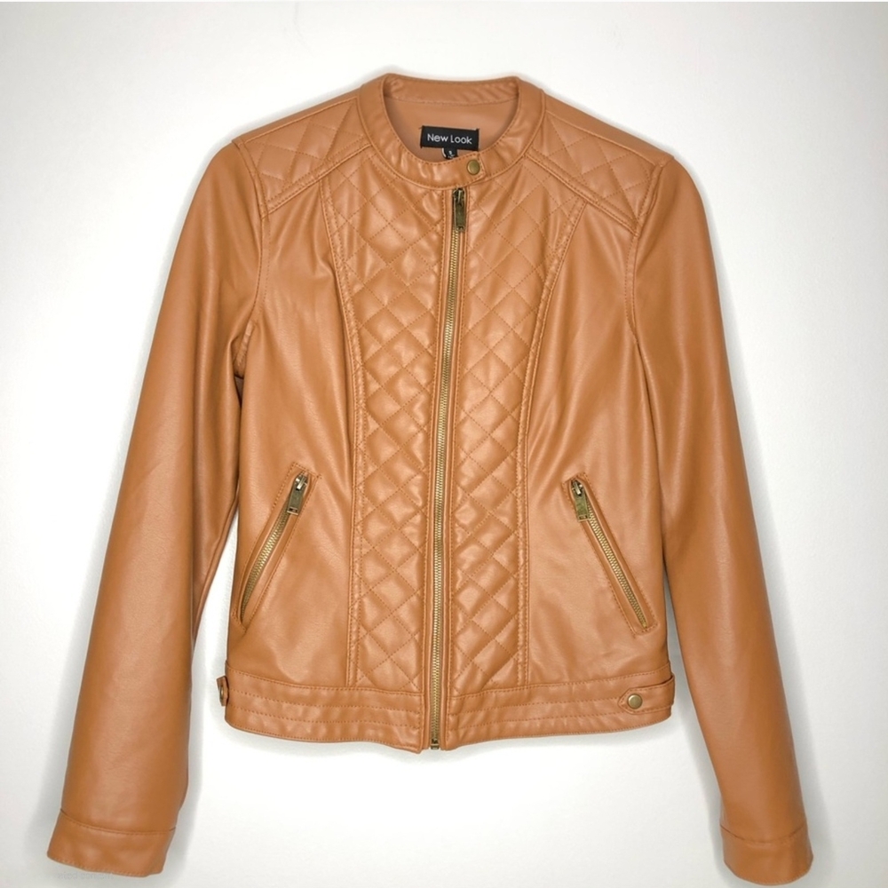 New Look Caramel Colored Leather Quilted Jacket